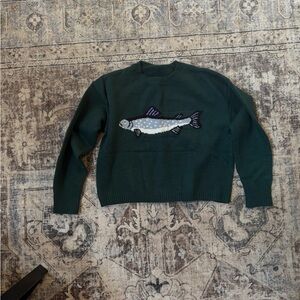 Amazon Green Fish Embroidered Women's Sweater